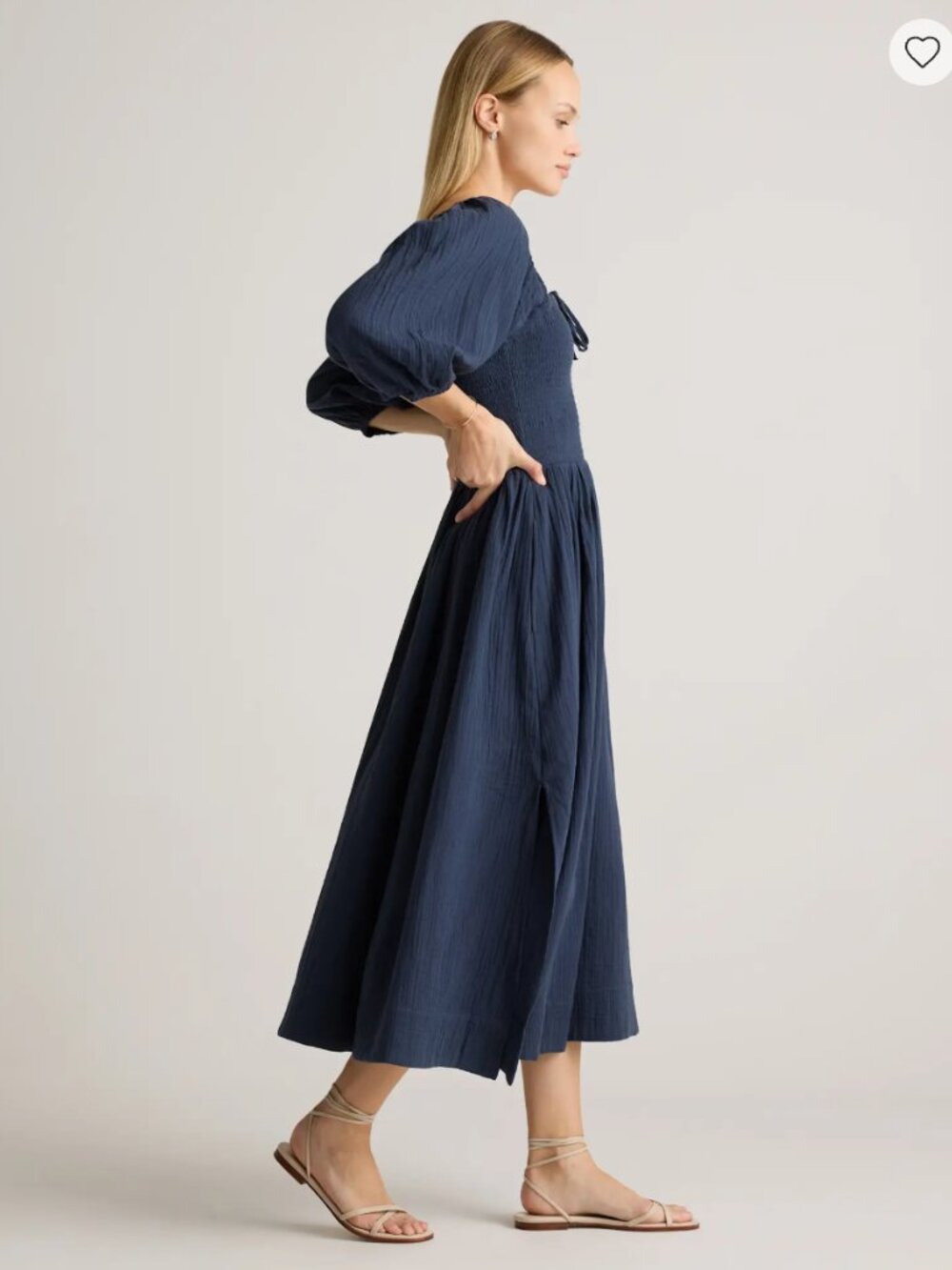 Quince 100% Organic Cotton Gauze Smocked Square Neck Midi Dress